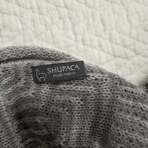 Shupaca Alpaca Made in Peru Geometric Maze Knit Poncho Wrap Gray Purple One Size